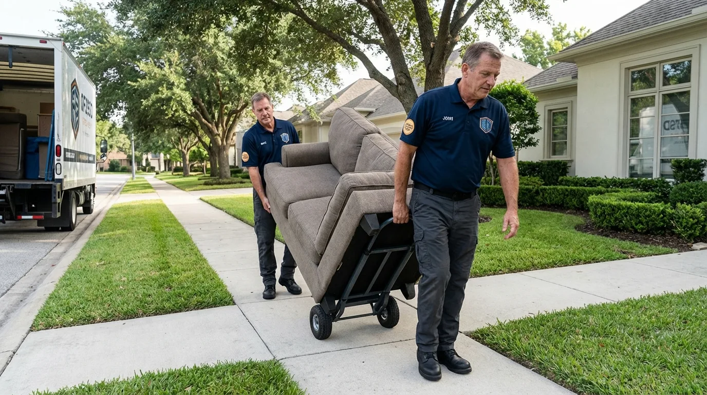 Local residential moving crew loading furniture in Hearne, TX