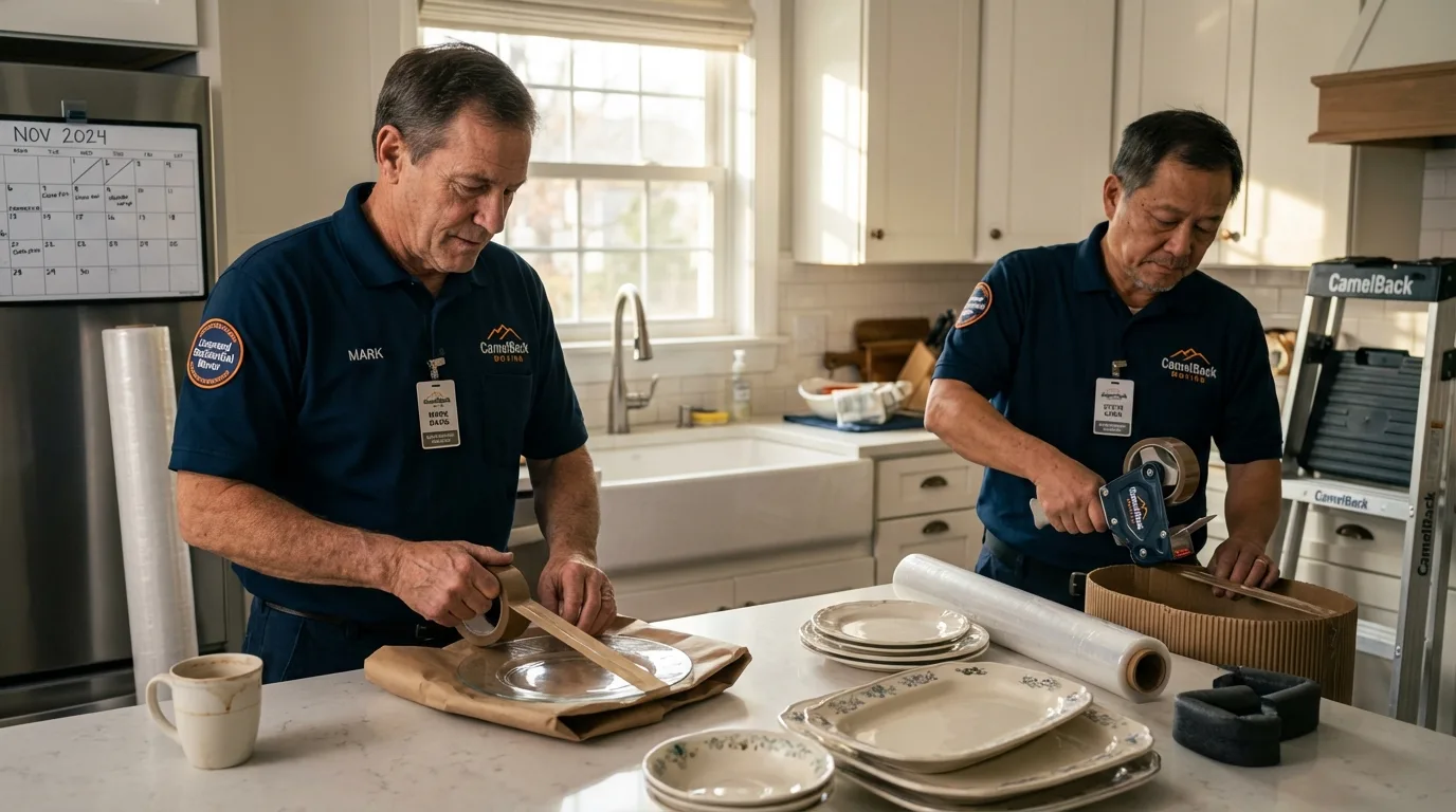 Professional crew packing kitchen dishware in Hearne, TX